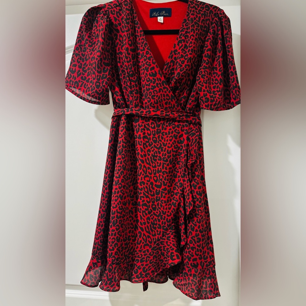 Red & Black Leopard Print Wrap Dress